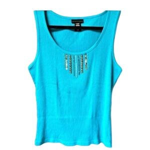 APOSTROPHE New Women's Turquoise Beaded Sparkle Tank Top XL